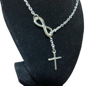 Elegant Silver Tone Infinity Cross Necklace
